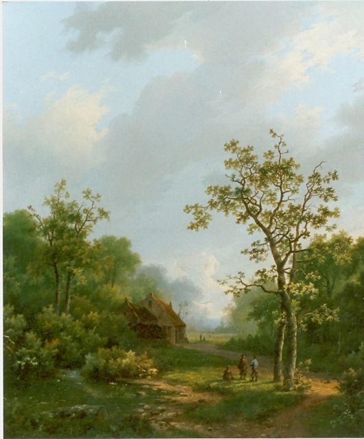 Marinus Adrianus Koekkoek I | Rustende reizigers op open plek in het bos, olieverf op doek, 52,7 x 49,0 cm, gesigneerd r.o.