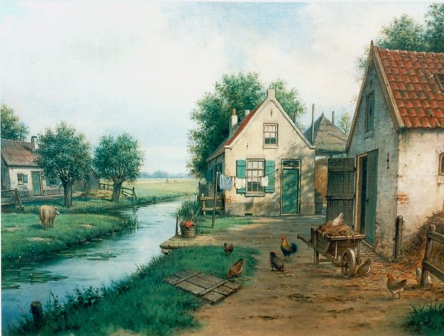 Marinus Adrianus Koekkoek II | Boerderij aan sloot met pluimvee, olieverf op doek, 49,0 x 70,0 cm, gesigneerd r.o.