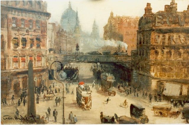 George Hyde-Pownall | 'Ludgate Circus', olieverf op paneel, 15,2 x 23,5 cm, gesigneerd l.o.