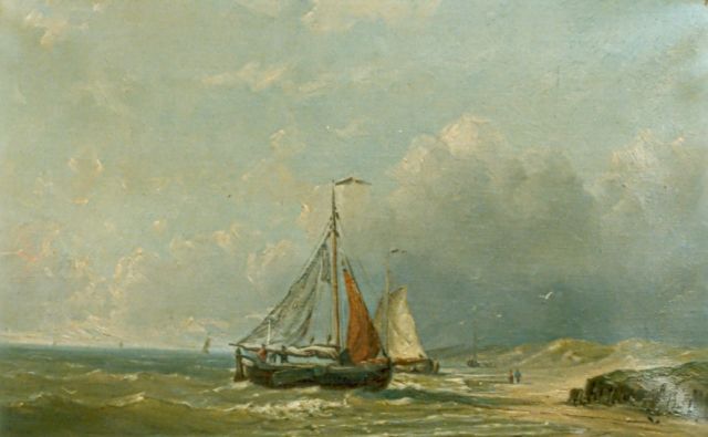 Jan H.B. Koekkoek | Zeilschepen in de branding, olieverf op doek, 65,0 x 101,7 cm, gesigneerd r.o.