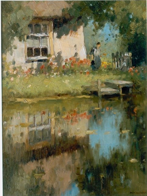 Aris Knikker | Huisje aan het water, olieverf op doek, 38,5 x 28,3 cm, gesigneerd r.o.