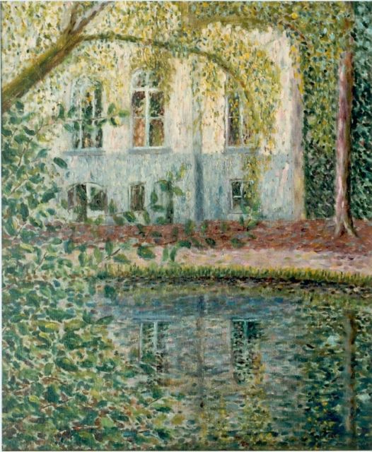 Maurits Niekerk | Meer met huis, olieverf op doek, 46,0 x 38,0 cm