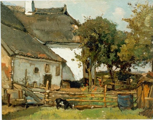 Johannes Evert Akkeringa | Boerderij, olieverf op doek, 21,0 x 27,0 cm, gesigneerd r.o.