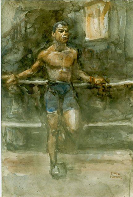 Isaac Israels | Bokser, aquarel op papier