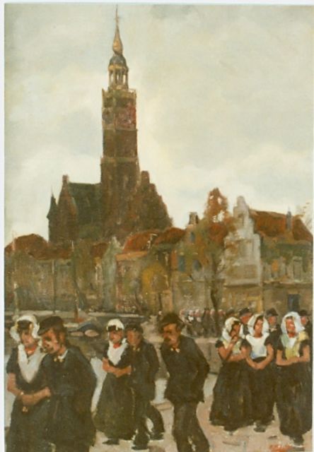 Cor Noltee | Zondag te Veere, olieverf op doek, 50,0 x 35,0 cm, gesigneerd r.o.