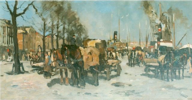 Cor Noltee | Drukke haven, olieverf op doek, 50,0 x 100,0 cm, gesigneerd r.o.