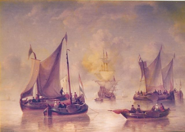 George Willem Opdenhoff | Schepen op zee, olieverf op paneel, gesigneerd l.o.