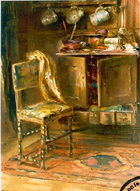 David Oyens | Het atelier van de schilder, olieverf op paneel, 21,0 x 15,5 cm