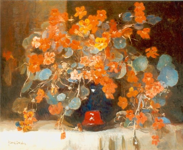 Frans Oerder | Stilleven van Oost-Indische kers, olieverf op doek, 71,0 x 91,0 cm, gesigneerd l.o.