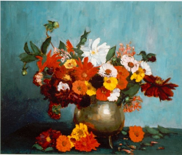 Gottfried van Pelt | Bloemstilleven, olieverf op schildersboard, 64,0 x 76,0 cm, gesigneerd l.o.