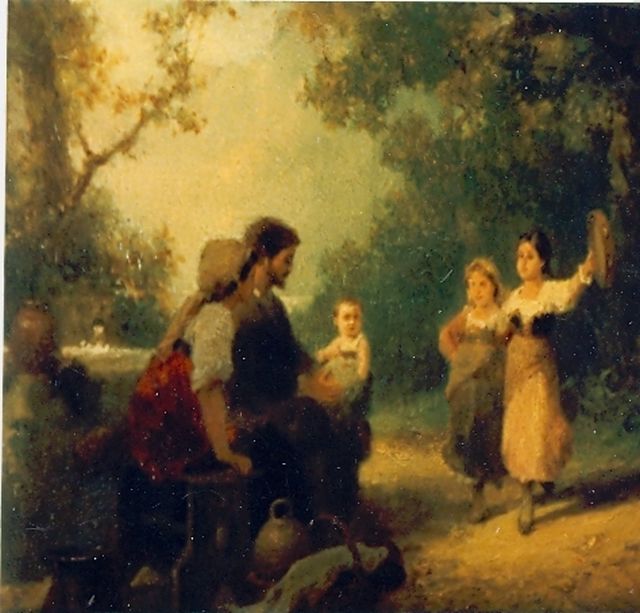 C.F. Phillippeau | Zuiderse figuren, olieverf op paneel, 18,0 x 21,0 cm