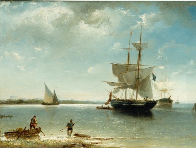 Nicolaas Riegen | Zeilschepen, olieverf op paneel, 24,9 x 34,3 cm, gesigneerd r.o.