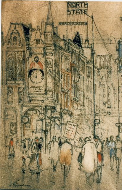Jan Rijlaarsdam | Amsterdams stadsgezicht, aquarel op papier, 17,0 x 21,0 cm, gesigneerd l.o.