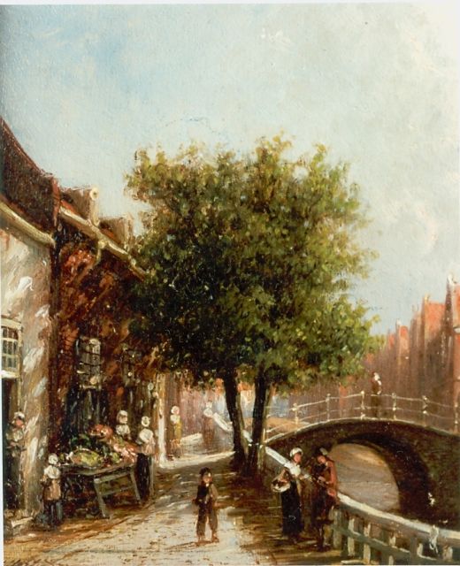 Petrus Gerardus Vertin | Zomers grachtengezicht op Enkhuizen, olieverf op paneel, 14,0 x 11,8 cm, gesigneerd l.o.