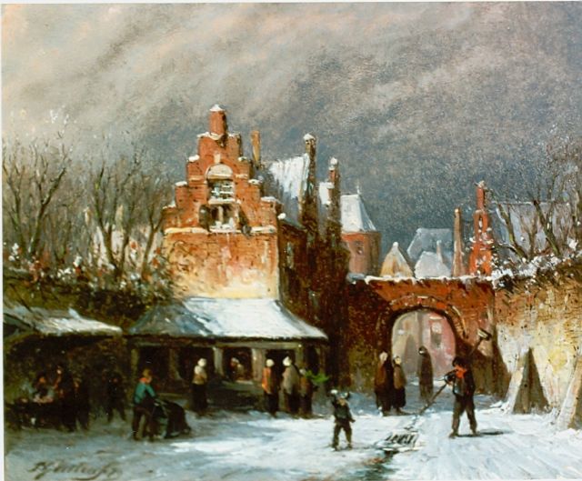 Petrus Gerardus Vertin | Winters stadsgezicht, olieverf op paneel, 13,8 x 16,7 cm, gesigneerd l.o. en gedateerd '79