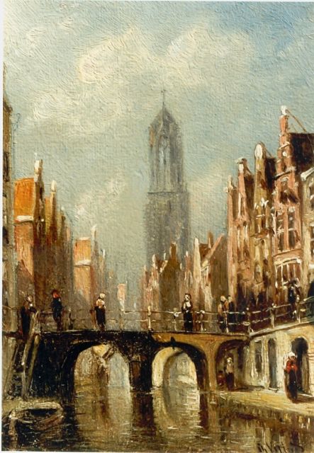 Petrus Gerardus Vertin | Stadsgezicht met de Dom van Utrecht, olieverf op paneel, 11,8 x 8,3 cm, gesigneerd r.o.