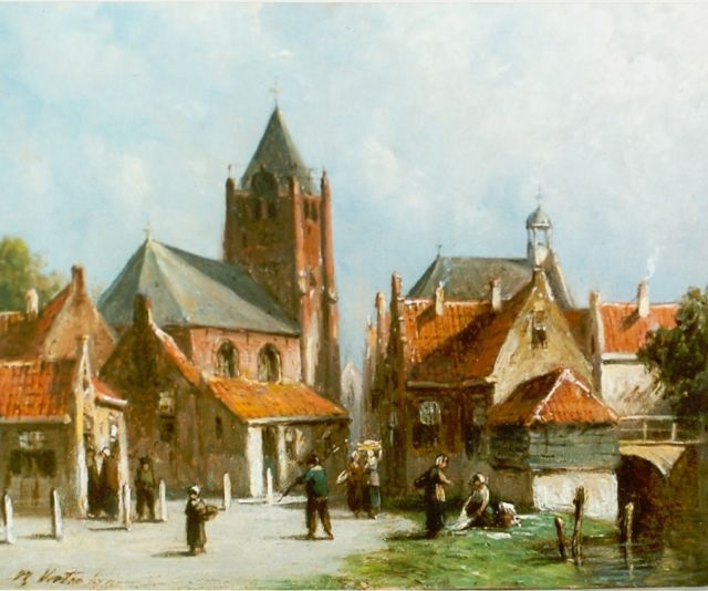 Petrus Gerardus Vertin | Zomers stadsgezicht, olieverf op paneel, 13,8 x 16,8 cm, gesigneerd l.o.