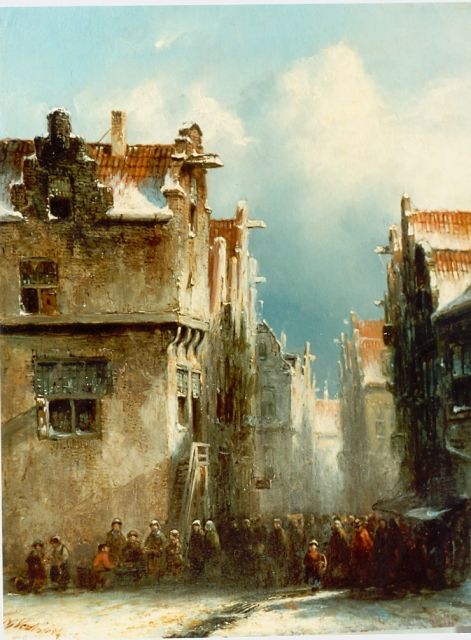 Petrus Gerardus Vertin | Marktstraatje, olieverf op paneel, 24,0 x 19,0 cm, gesigneerd l.o.