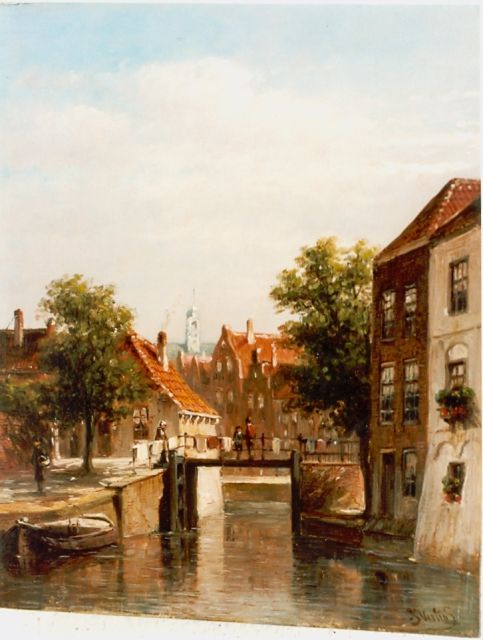 Petrus Gerardus Vertin | Zonnig grachtje, olieverf op paneel, 23,3 x 18,7 cm, gesigneerd r.o.