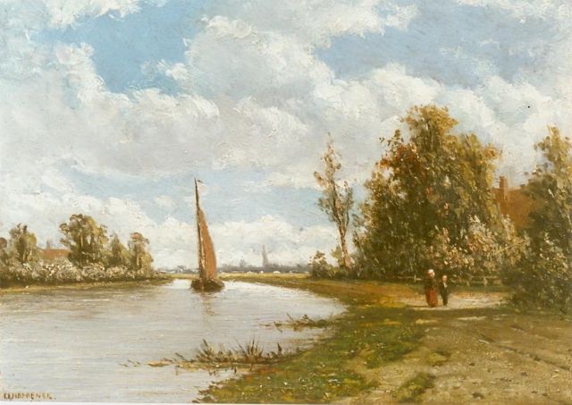 Jan Heppener | Riviergezichtje met zeilboot, olieverf op paneel, 16,7 x 23,7 cm, gesigneerd l.o.