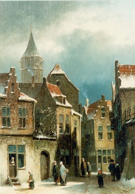 Petrus Gerardus Vertin | Winters stadsgezichtje met kerk, olieverf op paneel, 26,5 x 19,5 cm, gesigneerd r.o. en gedateerd '56