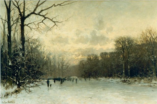 Fredericus Jacobus van Rossum du Chattel | Winterlandschap, olieverf op doek, 79,5 x 121,0 cm, gesigneerd l.o.