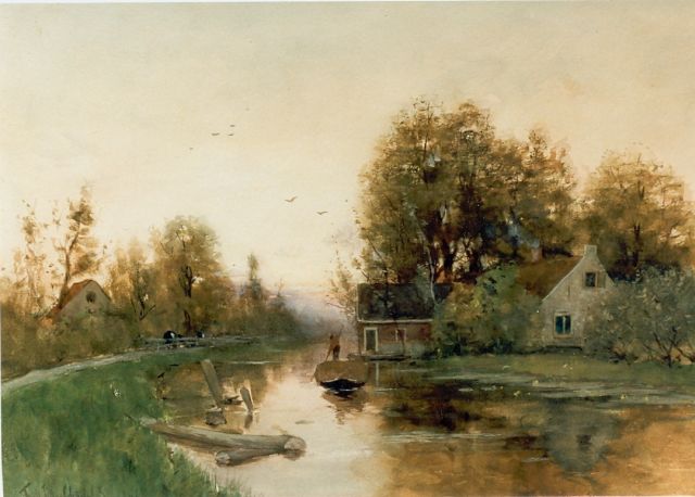 Fredericus Jacobus van Rossum du Chattel | Punterende boer, aquarel op papier, 35,0 x 49,0 cm, gesigneerd l.o.