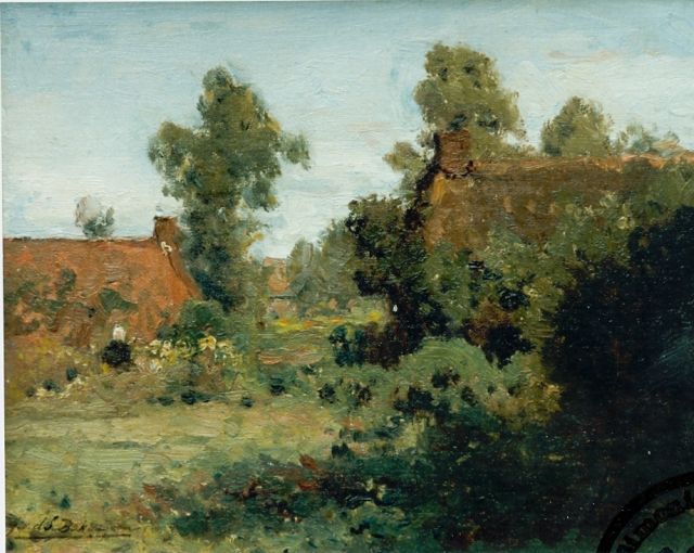 Julius Jacobus van de Sande Bakhuyzen | Boerentafereel, olieverf op doek op paneel, 23,6 x 31,0 cm, gesigneerd l.o.
