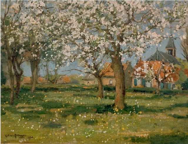 Gerbrand Frederik van Schagen | Bloesemboomgaard, olieverf op doek, 30,2 x 40,2 cm, gesigneerd l.o.