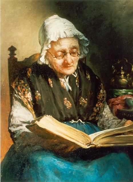 Hendrik Valkenburg | Lezende vrouw in de bijbel, olieverf op paneel, 25,0 x 19,7 cm, gesigneerd m.r.