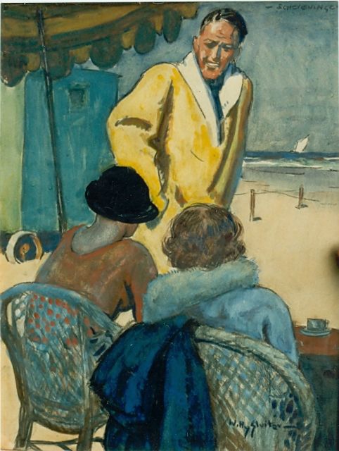 Willy Sluiter | Scheveningen, gemengde techniek op papier, 48,0 x 37,0 cm, gesigneerd l.o.