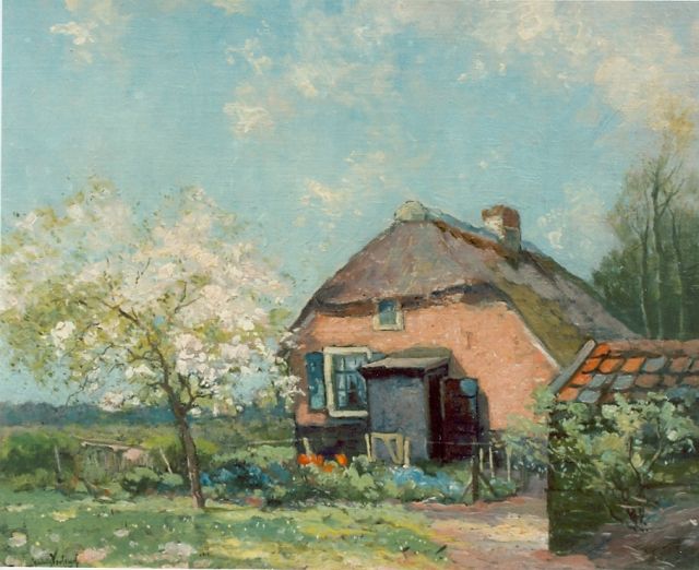 Andries Verleur | Boerderij in de lente, olieverf op doek op paneel, 38,5 x 48,0 cm, gesigneerd l.o. en gedateerd 1925