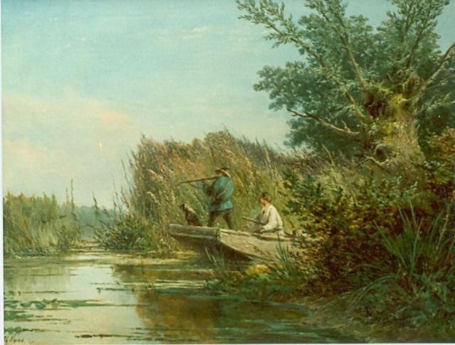 J.G. Hans | Eendenjager in het riet, olieverf op doek, 34,3 x 44,5 cm, gesigneerd l.o.