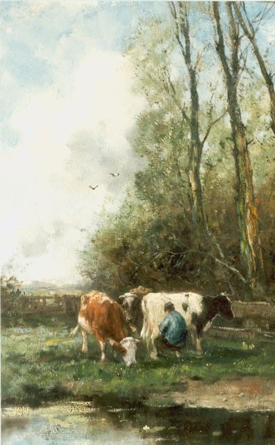 Johan Frederik Cornelis Scherrewitz | Melktijd, olieverf op doek, 45,3 x 31,1 cm