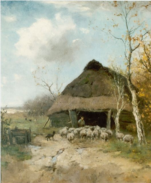 Johan Frederik Cornelis Scherrewitz | Schaapskooi, olieverf op doek, 60,3 x 55,5 cm, gesigneerd r.o.