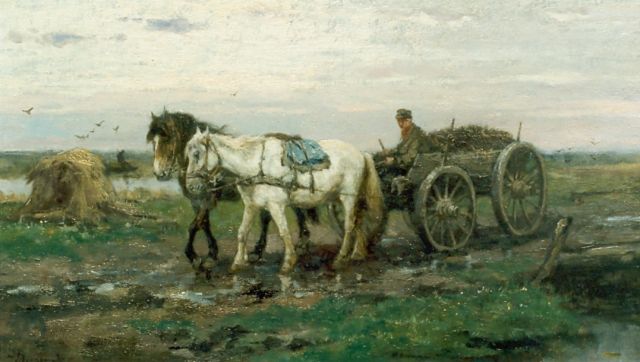 Johan Frederik Cornelis Scherrewitz | Boer met paard en kar op landweg, olieverf op doek, 31,3 x 56,0 cm, gesigneerd l.o.