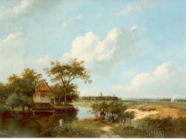 J.G. Hans | Rustende boeren bij een kreek, olieverf op paneel, 31,0 x 40,0 cm, gesigneerd l.o.