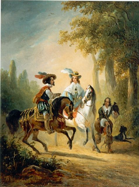 Wouterus Verschuur | Valkenjacht, olieverf op paneel, 18,0 x 14,5 cm, gesigneerd l.o.
