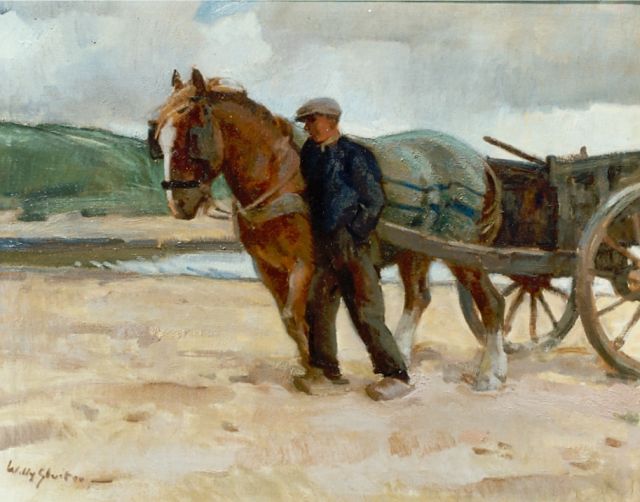 Willy Sluiter | Schelpenvisser in de duinen, olieverf op doek, 65,0 x 80,5 cm, gesigneerd l.o.