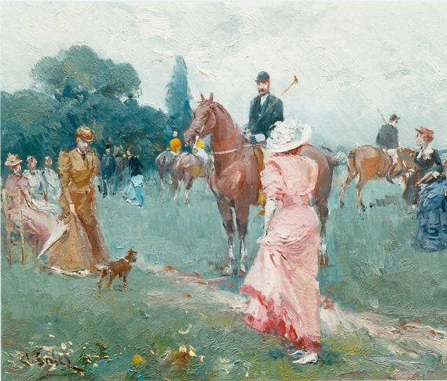 Juan Soler | Klaar voor het polospel, olieverf op paneel, 33,0 x 41,0 cm, gesigneerd l.o.