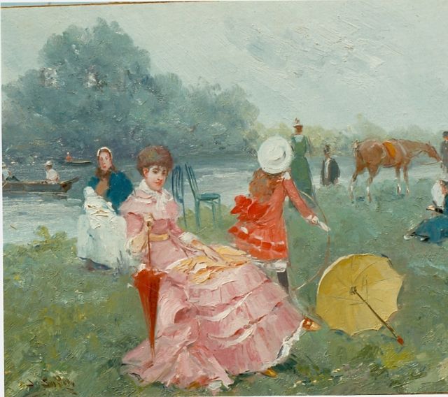 Juan Soler | Langs de waterkant, olieverf op paneel, 37,9 x 46,0 cm, gesigneerd l.o.