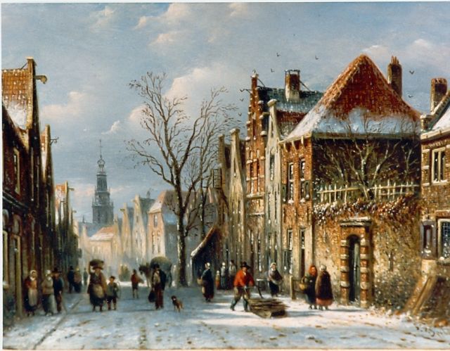 Johannes Franciscus Spohler | Bedrijvigheid in Hollands stadje, olieverf op paneel, 15,7 x 20,6 cm, gesigneerd r.o.