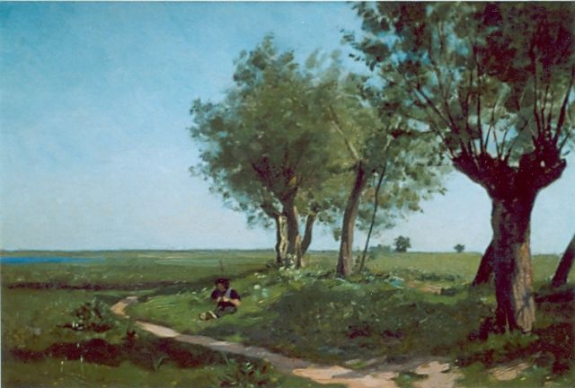 Willem Bastiaan Tholen | Kind langs een pad, olieverf op doek op paneel, 26,0 x 38,5 cm, gesigneerd l.o.
