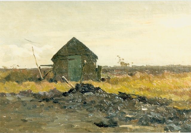 Willem Bastiaan Tholen | Schuurtje op een erf, olieverf op doek op paneel, 19,0 x 28,5 cm, gesigneerd l.o. en gedateerd '04
