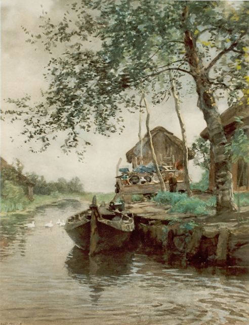 Willem Bastiaan Tholen | Boerderij aan een vaart, aquarel op papier, 42,0 x 33,0 cm, gesigneerd l.o.