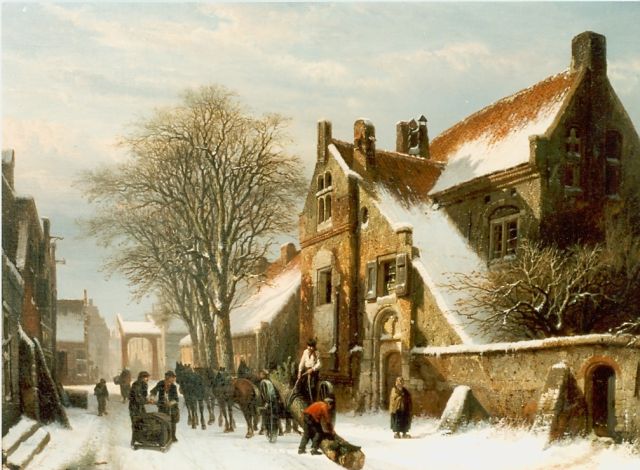 Cornelis Springer | Winters gezicht op Hasselt, olieverf op doek, 46,0 x 62,0 cm, gesigneerd l.o. en gedateerd 1862