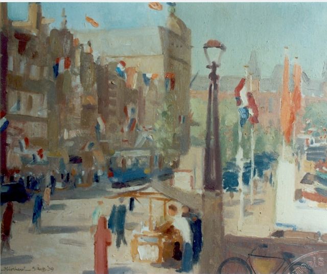 Joop Stierhout | Oranjefeest in Amsterdam, olieverf op doek, 40,0 x 50,0 cm, gesigneerd l.o. en gedateerd '39