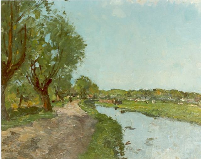 Louis Stutterheim | Landweg langs een vaart, olieverf op doek, 30,0 x 39,4 cm, gesigneerd l.o.
