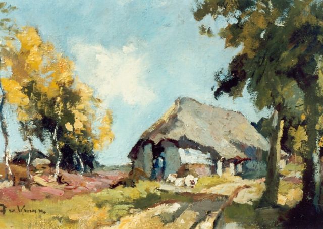 Vuuren J. van | Schaapskooi op de heide, olieverf op doek 16,0 x 22,4 cm, gesigneerd l.o.