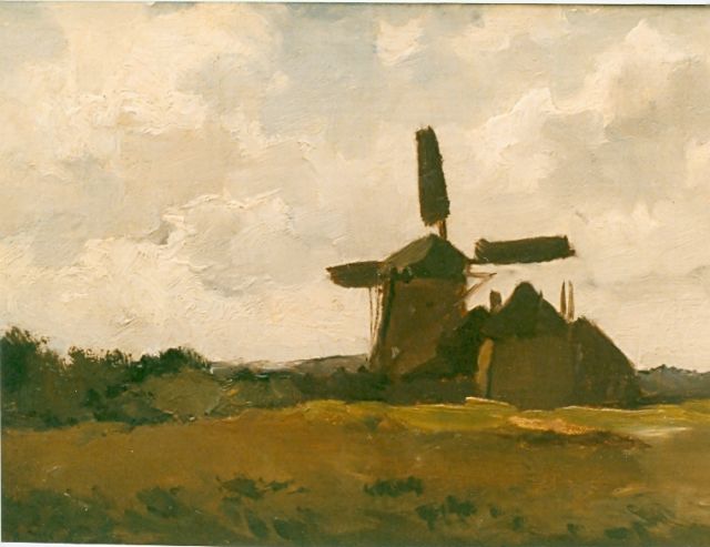 Chris van der Windt | Molenlandschapje, olieverf op doek op paneel, 22,2 x 28,3 cm, gesigneerd l.o.